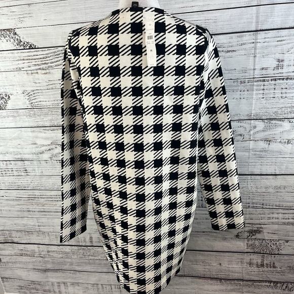 Ann Taylor Duster Jacket size Medium Black Ivory Checks Stretch Pockets Career - Picture 11 of 12